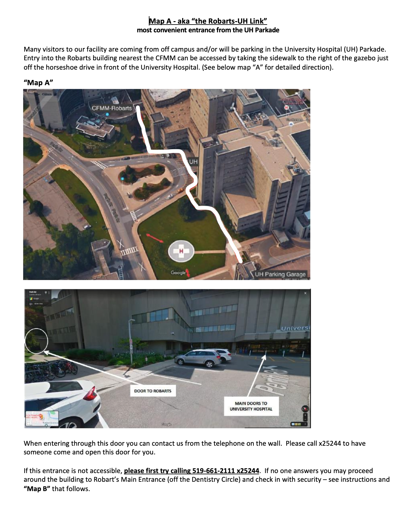 Map A - Directions from UH parkade to Robarts-UH Link